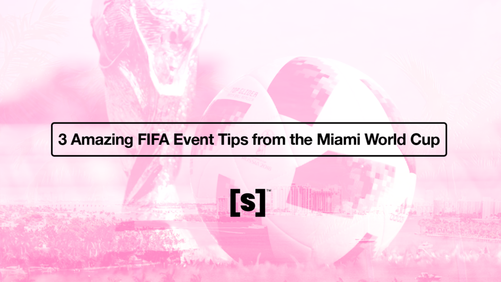 A collage of the City of Miami and a Fifa World Cup trophy with a soccer ball.