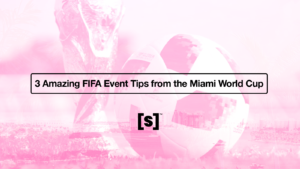 A collage of the City of Miami and a Fifa World Cup trophy with a soccer ball.